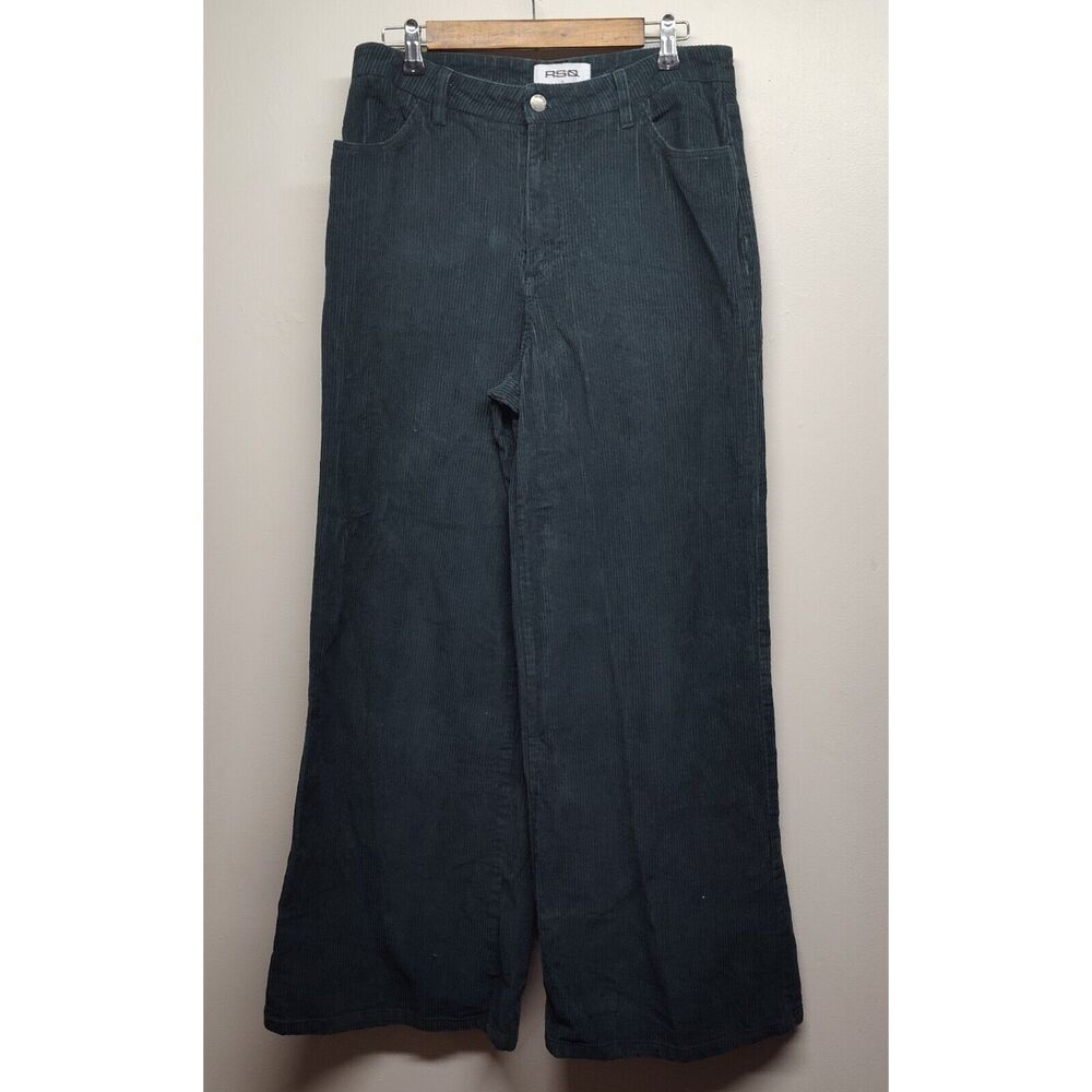 RSQ Corduroy Pants Women Size 30 Green Wide Leg Ribbed Hippie Hipster Grunge